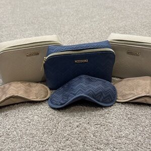 Missoni Set of 3 - Blue & Cream Cosmetic Pouches w/ Gold Hardware + Eye Shades